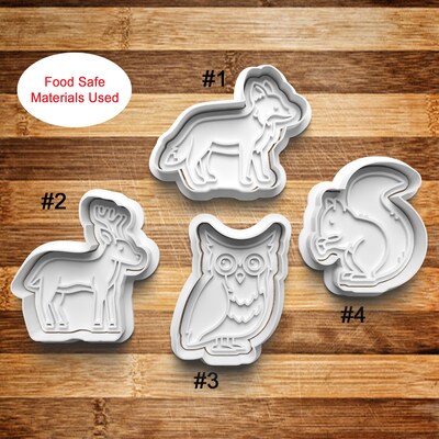 Forest Animal Cookie Cutter | Cookie Stamp | Cookie Embosser | Cookie Fondant | Clay Stamp | Clay Earring Cutter | 3D Printed | Fox | Squirr - image1